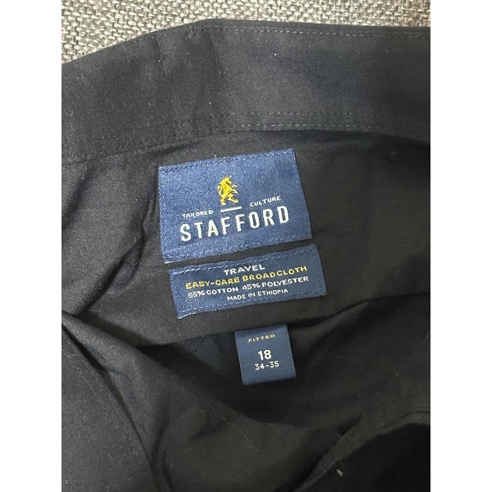 Stafford‎ Travel Men's Fitted 18 34-35 Solid Black Long Sleeve Shirt - Picture 4 of 5